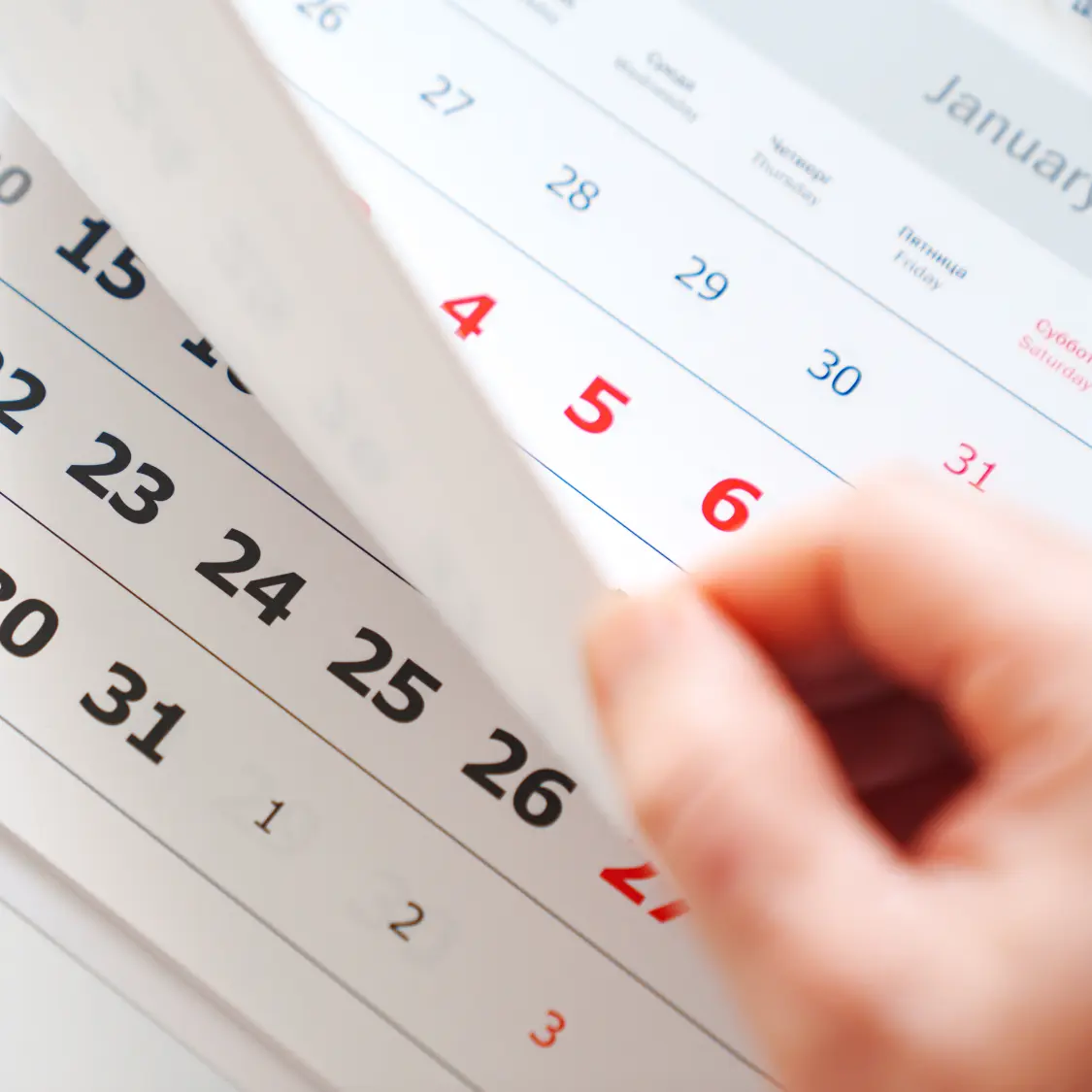 Turning page on calendar