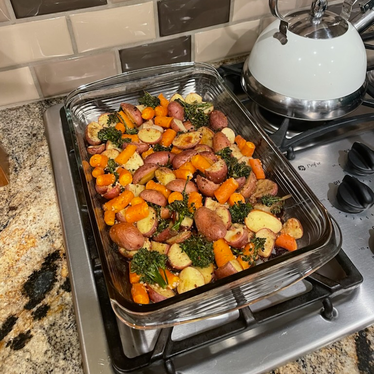 Roasted Potatoes, Baby Broccoli, and Carrots